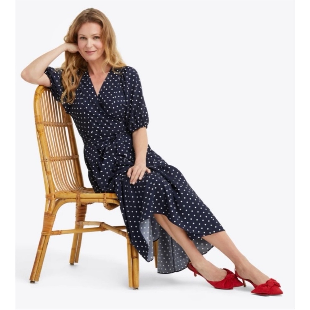 Draper James Navy Polka Dot Wrap Dress